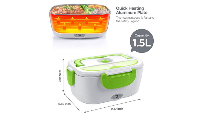 Cocobela electric lunch box for car and home cocobela portable food warmer,  55w faster food heater for adults, 2 compartments removabl