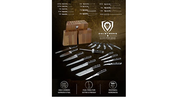 DALSTRONG Knife Block Set - 18 Piece Colossal Knife Set - Gladiator Series  - High Carbon German Steel - Acacia Wood - ABS Handles Kitchen Knives 