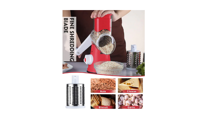 FAVIA Rotary Cheese Grater with Handle - Food Shredder with 3