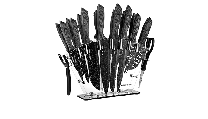 Dockorio Kitchen Knife Set with Block, 19 PCS High Carbon Stainless Steel  Sharp includes Serrated Steak Knives Set, Chef Knives, Bread Knife,  Scissor