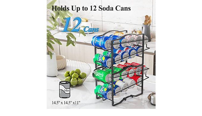 GILLAS 2 Pack Soda Can Organizer Rack for Pantry, Stackable Beverage Soda Can Storage Dispenser Holder for Refrigerator, Cabinet, Black