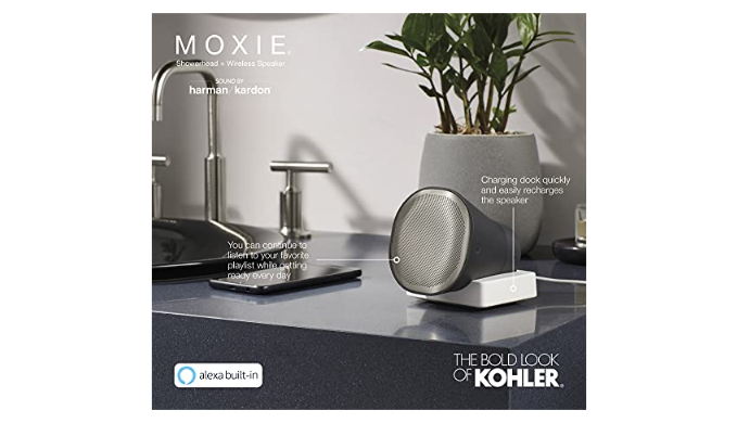 KOHLER Moxie Alexa Enabled Showerhead, Bluetooth Shower Speaker