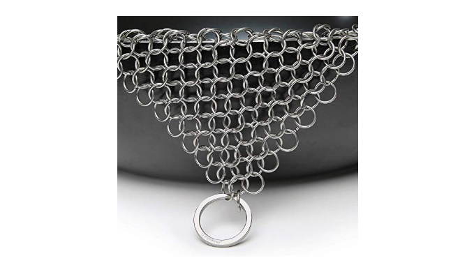 Amagabeli Cast Iron Cleaner 8x6 Rectangle Chain Metal Scrubber with  Hanging Ring 316 Premium Stainless Steel Chainmail Scrubber for