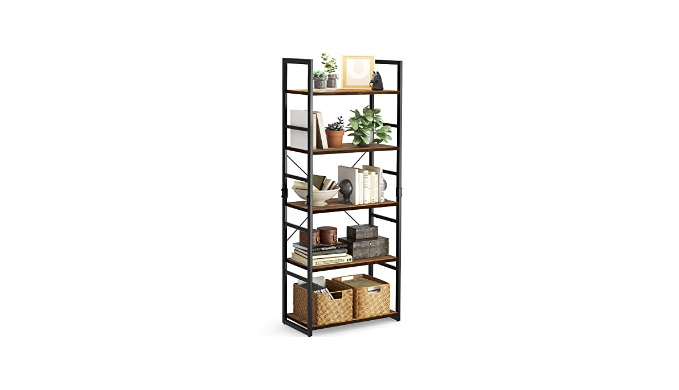 5 Tier Bookshelf, Tall Bookcase Shelf Storage Organizer, Vintage