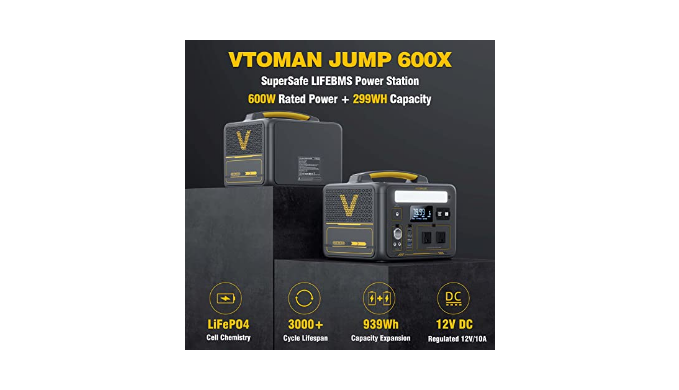 VTOMAN Jump 600X Portable Power Station 600W, 299Wh LiFePO4 Ba...