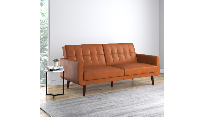 Better Homes & Gardens Nola Modern Futon, Camel Faux Leather - Coupon ...