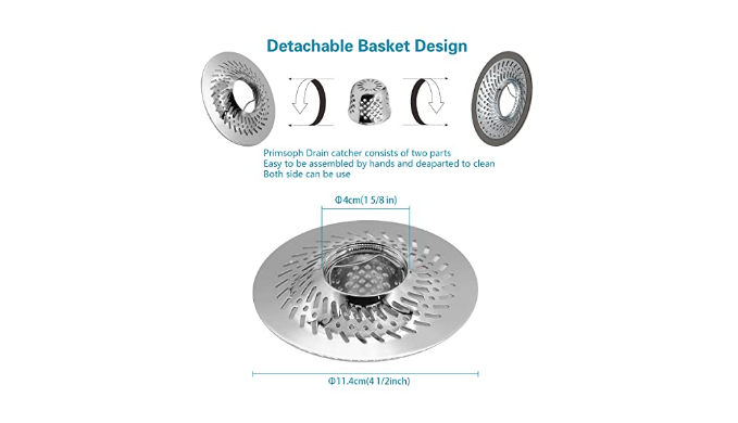 PRIMSOPH Bath Tub Stopper Bathtub Drain Cover Shower Hair Catcher Basket  Adapts to Threads on Both Sides