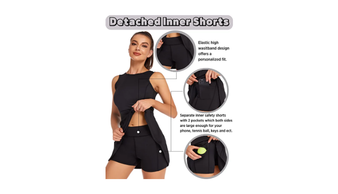 Heledok 2 in 1 Women's Workout Tennis Dress Built-in Shorts with