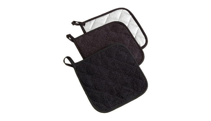 DII Gray Quilted Potholder (Set of 3) - Heat Resistant Cloth Pot