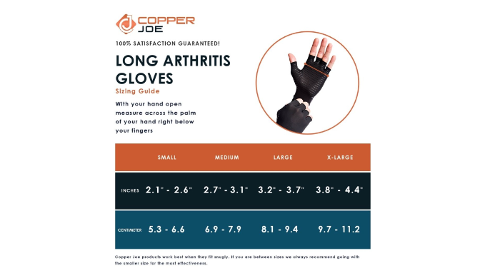 Copper Joe Long Arthritis Gloves - Highest Copper Content Infused