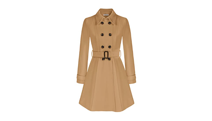 Women Double Breasted Swing Pea Coat