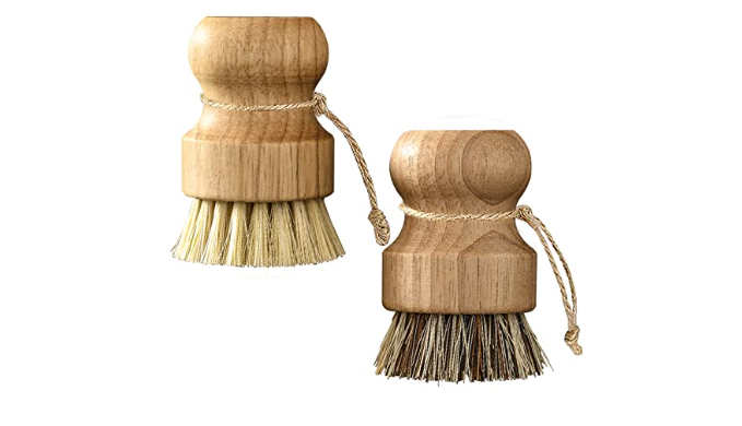 Bamboo Dish Scrub Brushes, Kitchen Wooden Cleaning Scrubbers for Washing Cast  Iron Pan/Pot Dish 