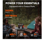 Jackery Portable Power Station Explorer 240, 240Wh Backup Lithium Battery,  110V/200W Pure Sine Wave AC Outlet, Solar Generator for Outdoors Camping