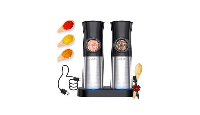 Electric Salt and Pepper Grinder Set, 2 Pack Rechargeable Salt