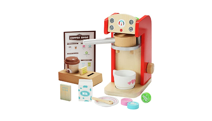 Coffee Maker, Wooden Coffee Machine, Toy Coffee Maker With Set of