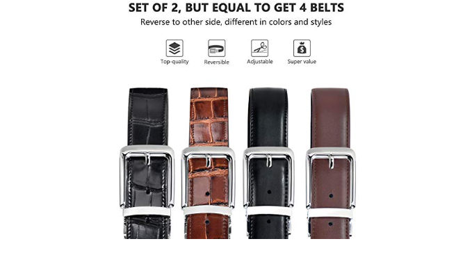 SHARLOVY Genuine Leather Belts for Men Dress 2 Pack- Cowhide