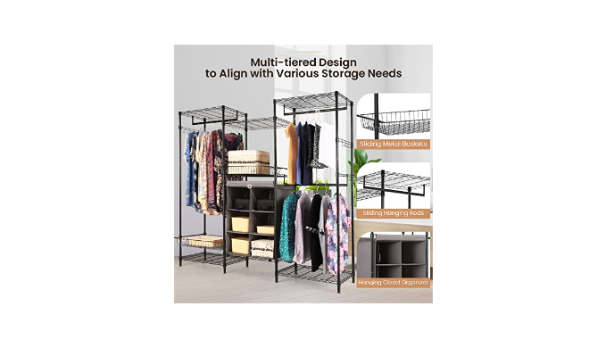 Homdox Heavy Duty Garment Rack with Closet Organizer Storage, Clothing  Racks for Hanging Clothes with Wire Metal Baskets Drawer, Large Size  Commercial