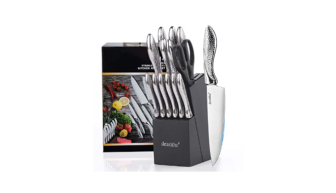 dearithe Knife Sets for Kitchen with Block, 14 Piece High Carbon Stainless  Steel Knife Block Set with Built-in Sharpener, Professional Kitchen Knife