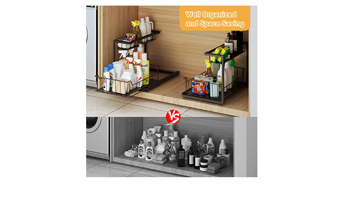 Suppino Under Sink Organizer, 2-Tier Metal Put Out Under Kitchen Sink  Organizers and Storage, Sliding Shelf Cabinet Organizer for Kitchen,  Bathroom