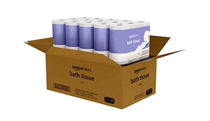 Basics 2-Ply Toilet Paper, 30 Rolls (5 Packs of 6), White