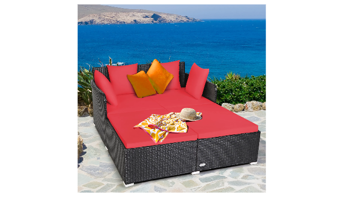 Outdoor Patio Rattan Daybed Thick Pillows Cushioned Sofa Furniture by Costway, Red