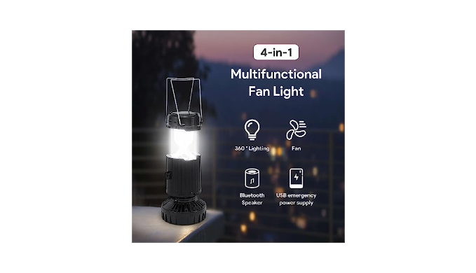 UCGG Solar Camping Lantern with Fan，Built-in Speaker, Bluetooth Connection,  Rechargeable Camping LED Light Portable Tent Fan