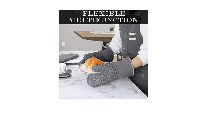 Oven Mitts and Pot Holders Set 6pcs, Kitchen Oven Glove,High Heat Resistant  550 Degree Extra Long Oven Mitts and Potholder with Non-Slip Silicone  Surface for Cooking Baking Grilling… - Coupon Codes, Promo