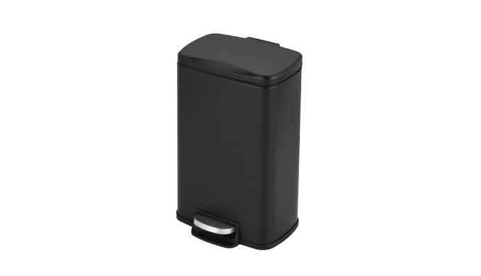 Innovaze 1.3 Gal./5 L Rectangular Matt Black Step-On Trash Can for Bathroom and Office