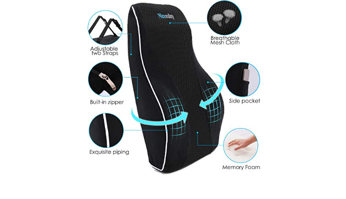 Lumbar Support Pillow- Memory Foam Car Back Support for Driving  Fatigue/Back Pain Relief - Dual Straps Better Fix The Back Support -Gray