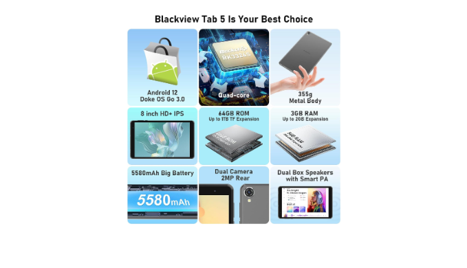 Blackview Tab 5 Tablets, 2023 Latest Tablet Android 12, Quad-Core