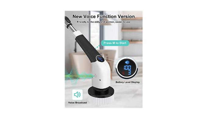 Electric Spin Scrubber, 2023 New Cordless Voice Prompt Shower Cleaning  Brush with 8 Replaceable Brush Heads, 3 Adjustable Speeds, and Adjustable