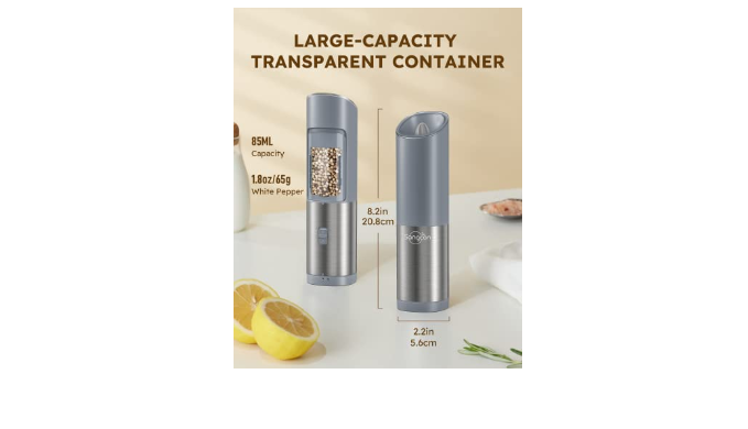 Gravity Electric Pepper and Salt Grinder Set, Sangcon Automatic Pepper and  Salt Shakers Mill Grinder with LED Light, Battery Powered Adjustable  Coarseness One Hand Operation, Upgraded Larger Capacity - Coupon Codes,  Promo