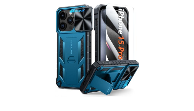 FNTCASE for iPhone 15 Plus Case: Military Grade Rugged Cell Phone Cover  with Kickstand | Shockproof TPU Protection Bumper Matte Textured Design for