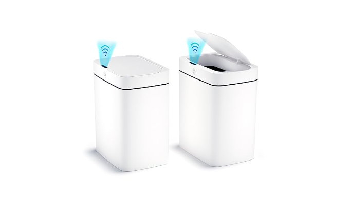 2 gal. White Slim Motion Sensor Garbage Can Narrow Automatic Plastic Household Trash Can