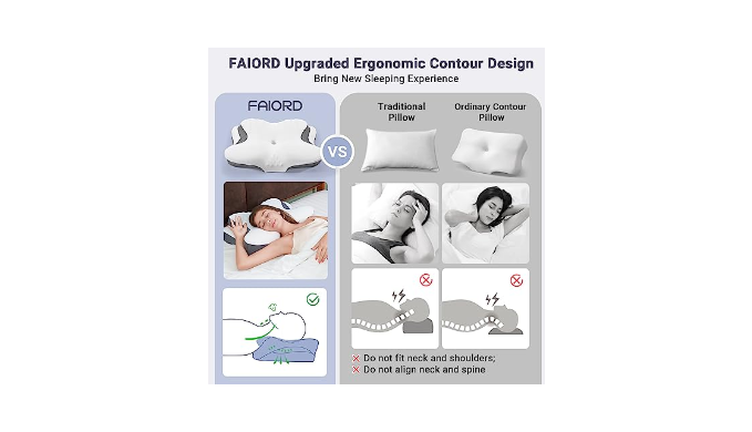 FAIORD Cervical Pillow for Neck Pain Relief,Contour Memory Foam