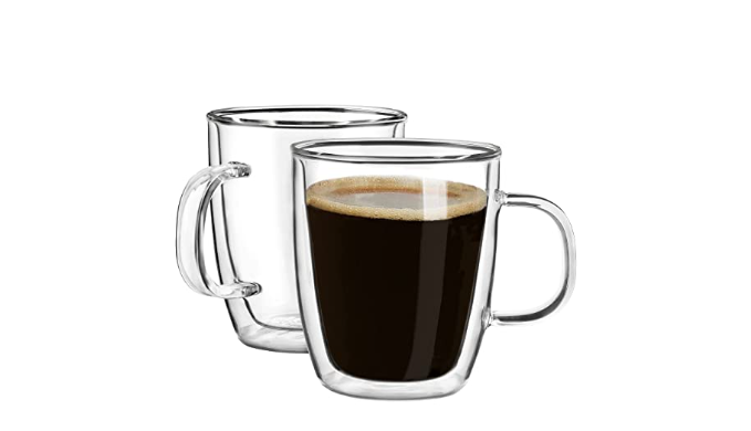 Double Wall Glass Coffee Mugs, (set Of 2) 12 Ounces-clear Glass