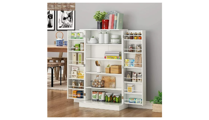 HOMEFORT 41 Kitchen Pantry, Farmhouse Pantry Cabinet, Storage Cabinet with  Doors and Adjustable Shelves 41 H x 23.2 W x 12 D (White)