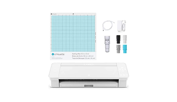  Silhouette Cameo 4 with Bluetooth, 12x12 Cutting Mat, Autoblade  2, 100 Designs and Silhouette Studio Software - White Edition