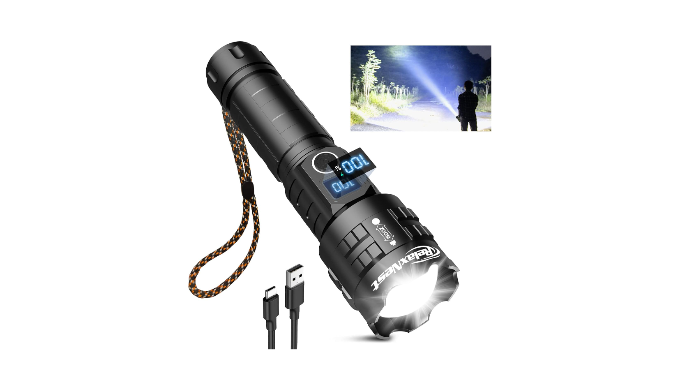 Rechargeable Flashlight High Lumens Super Bright Flash Light Powerful  Tactical Zoomable Flashlights for Emergencies Camping