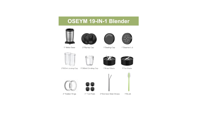 OSEYM Personal Blender for Shakes and Smoothies, 19 Pieces Set Bullet  Blender for Shakes, 850W Smoothie Blender With 2 * 17 Oz & 10 Oz To-Go  Cups, Easy to Clean, BPA Free (