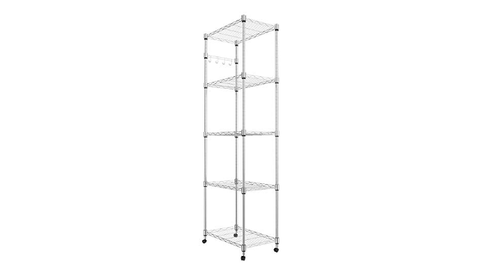 Homdox 5 Tier Metal Storage Shelves with Wheels, Heavy Duty Wire Shelv