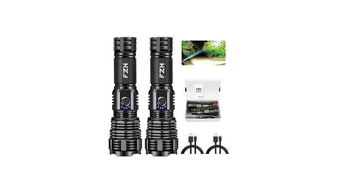 FZH Rechargeable Flashlights High Lumens 2 PCS, 100,000 High Lumen LED Flash  Light Powerful Handheld Tactical Flashlight 5 Modes, Zoom, Battery Powered,  Waterproof for Outdoor Camping, Hiking 