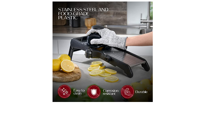 Mandoline Slicer & Waffle Cutter – 6-Setting Stainless Steel Adjustable  Mandoline Slicer for Kitchen Professional & Cut-Resistant Gloves –  Waffle-Cut