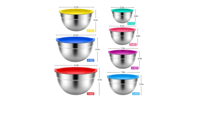 YuCook Mixing Bowls with Lids: 20 Pcs Stainless Steel Mixing Bowls