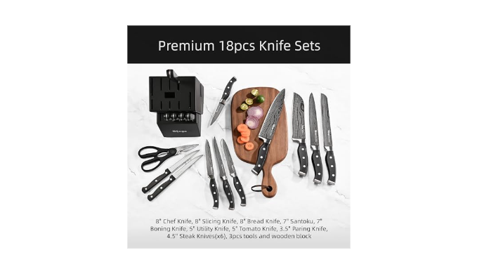 Knife Set, Slege 18-Piece Knife Sets for Kitchen with Block, Stainless  Steel Kitchen Knives with Built-in Sharpener, Kitchen Shears and Carving  Fork