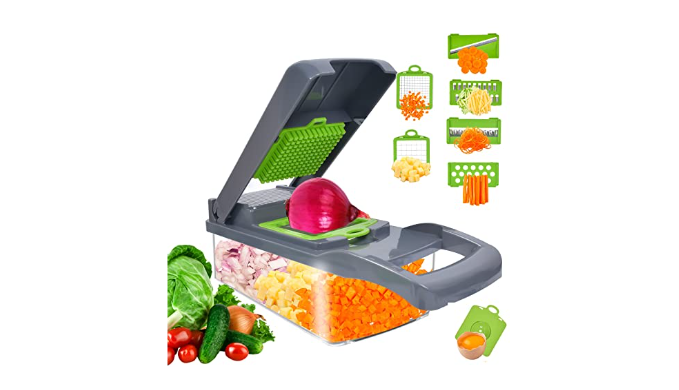 Vegetable Chopper Multi-functional Food Chopper with Large Container,  Adjustable Slice Thickness, and Safe Removable Blades for Easy Cleaning  (Grey)