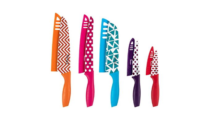 MICHELANGELO Knife Set, Kitchen Knife 10 Piece with Nonstick Colored  Coating, Sharp Stainless Steel Kitchen Knife Set, Patterned Knives with  Covers, Kitchen Knives, 5 Knives & 5 Sheath Covers 