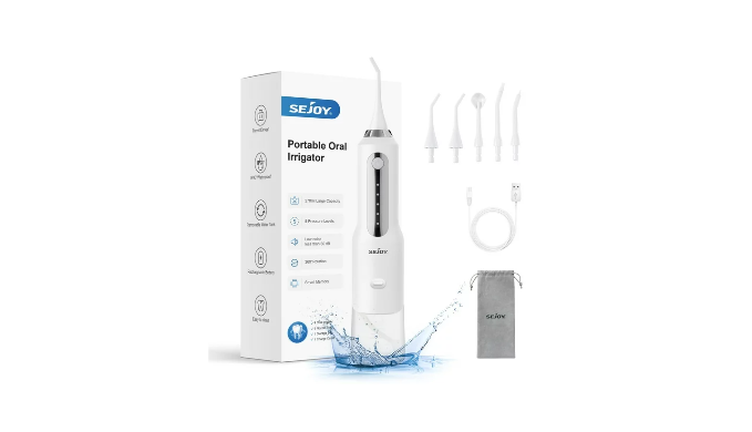 Sejoy Cordless Water Flosser Dental Teeth Cleaner, Professional 270ml Tank USB Rechargeable Dental Oral Irrigator for Home and Travel, 5 Modes 5 Jet