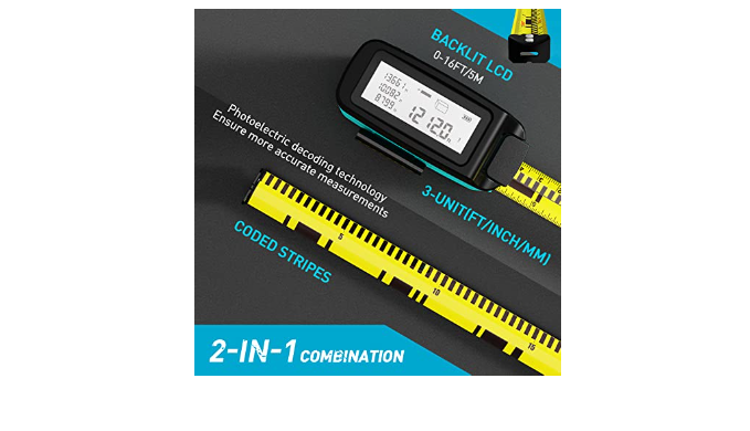 2-in-1 Digital Tape Measure - Ft/Ft+in/in/M 16Ft Tape Measure, Backlit  Display USB Rechargeable Tape Measure with Display, 20 Groups Historical  Memory