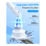 Electric Spin Scrubber, 1000RPM Cordless Extension Shower Cleaning Brush, 4  Replaceable Heads, DS-268B Electric Power Scrubber 49-inch Handheld